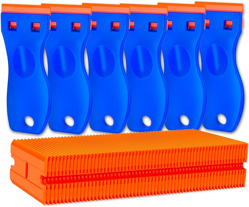 Tvkiadv Plastic Razor Blade Scraper Tool, 6 Pcs Razor Scraper with 60 Pcs Plastic Blades, Cleaning Scraper Remover for Removal Floor Stove Scraping Labels and Decals Sticker on Car Window Glass - Image 1